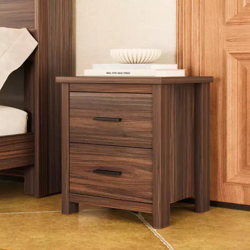 Whisen Ensembles de 4 meubles de chambre à coucher, lit Queen avec tête de lit de rangement, 2 tables de chevet et 1 commode