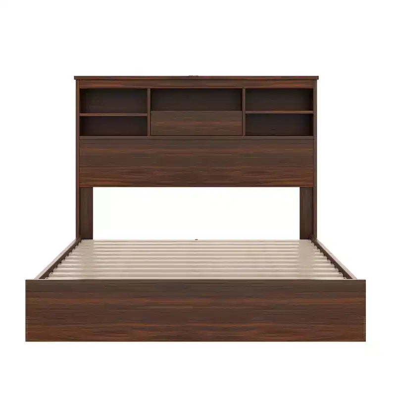 Whisen Ensembles de 4 meubles de chambre à coucher, lit Queen avec tête de lit de rangement, 2 tables de chevet et 1 commode