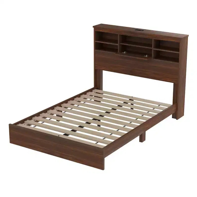 Whisen Ensembles de 4 meubles de chambre à coucher, lit Queen avec tête de lit de rangement, 2 tables de chevet et 1 commode