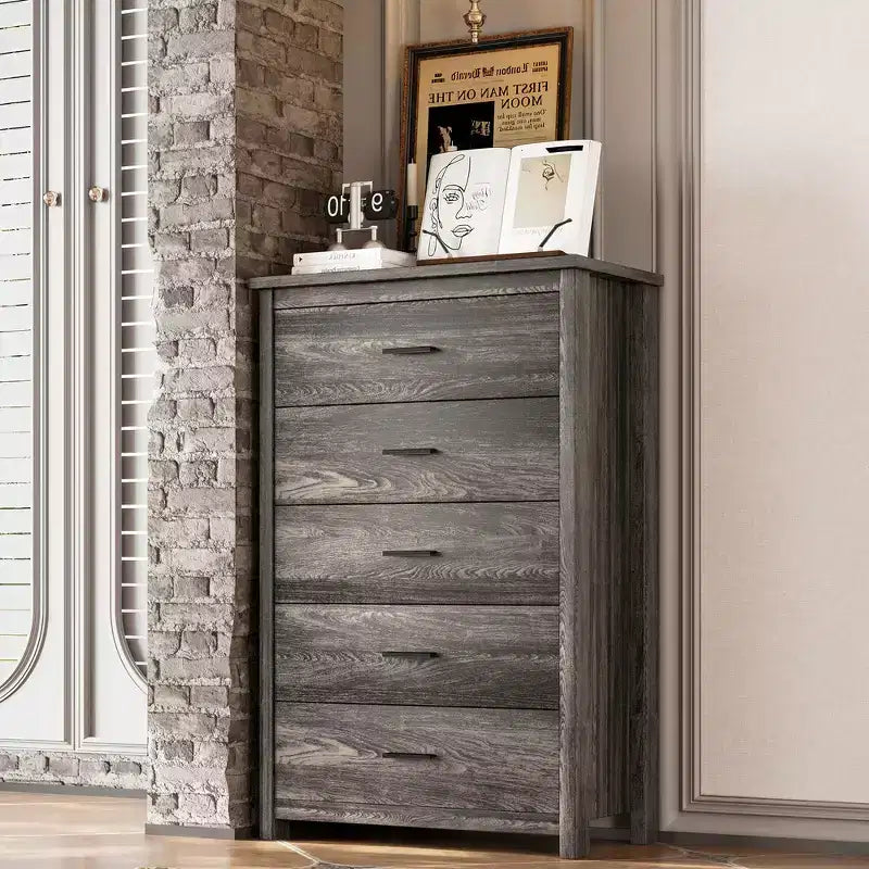 Whisen Ensembles de 4 meubles de chambre à coucher, lit Queen avec tête de lit de rangement, 2 tables de chevet et 1 commode