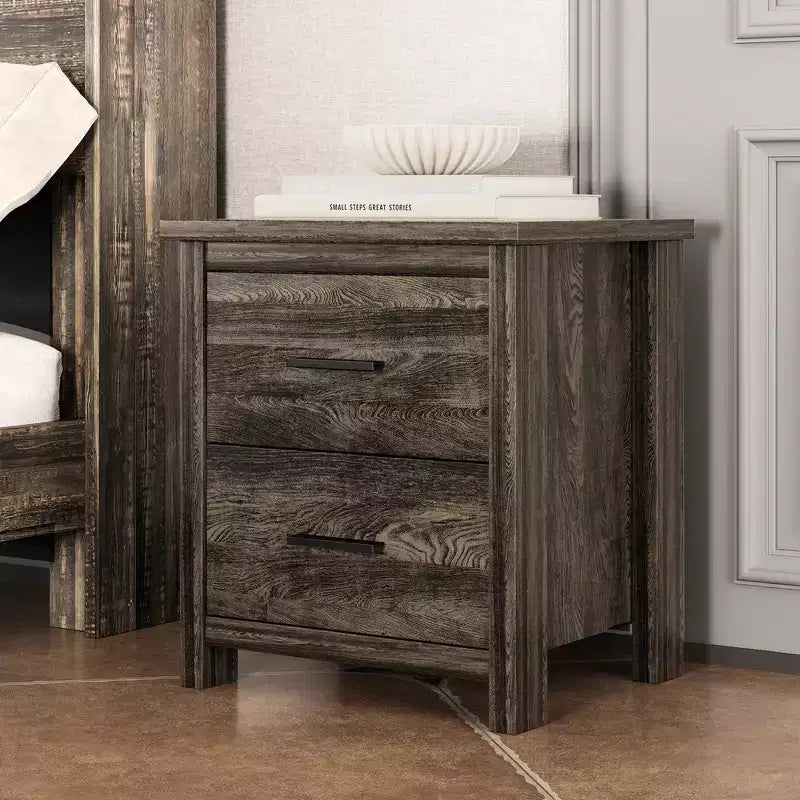 Whisen Ensembles de 4 meubles de chambre à coucher, lit Queen avec tête de lit de rangement, 2 tables de chevet et 1 commode