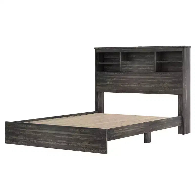 Whisen Ensembles de 4 meubles de chambre à coucher, lit Queen avec tête de lit de rangement, 2 tables de chevet et 1 commode