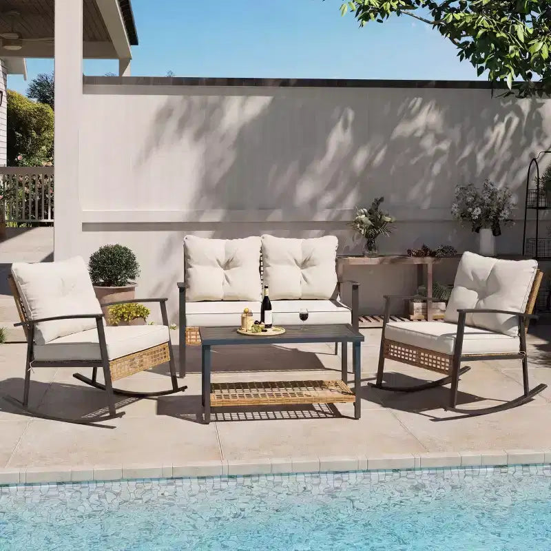 LAUSAINT HOME Ensemble de conversation 4 pièces pour patio, Ensemble de meubles d'extérieur confortables et surdimensionnés