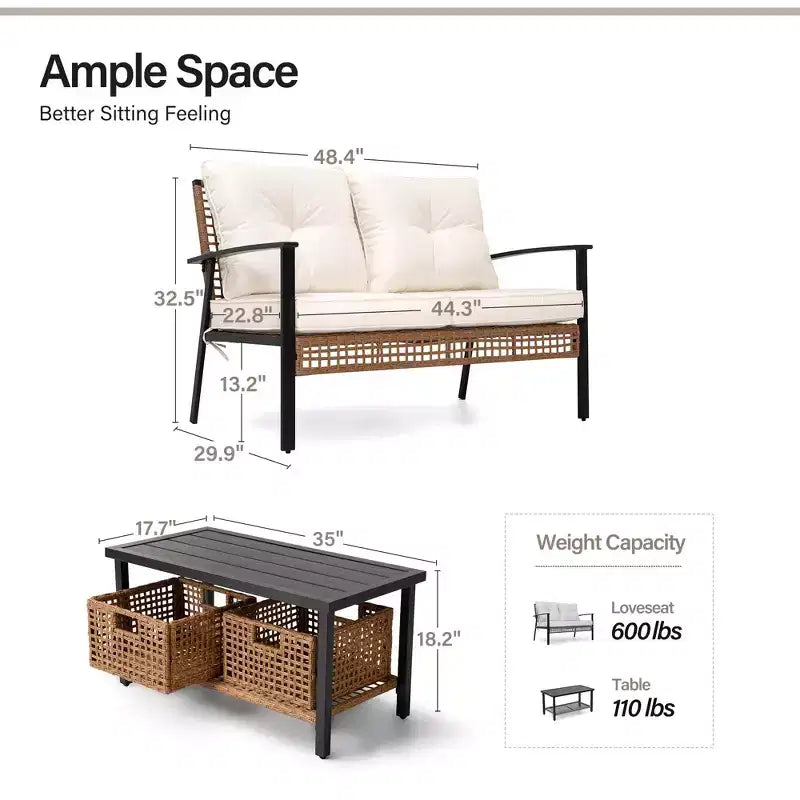LAUSAINT HOME Ensemble de conversation 4 pièces pour patio, Ensemble de meubles d'extérieur confortables et surdimensionnés