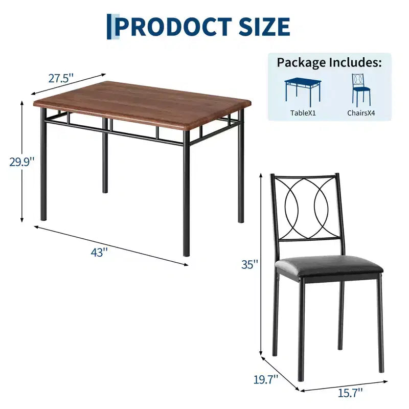 Ensemble table de salle à manger 5 pièces pour 4 personnes, table de cuisine rustique en bois avec chaises rembourrées, ensemble de salle à manger peu encombrant pour les petits espaces et les appartements