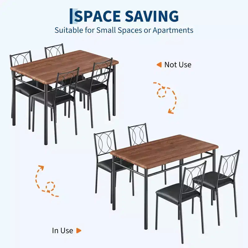 Ensemble table de salle à manger 5 pièces pour 4 personnes, table de cuisine rustique en bois avec chaises rembourrées, ensemble de salle à manger peu encombrant pour les petits espaces et les appartements