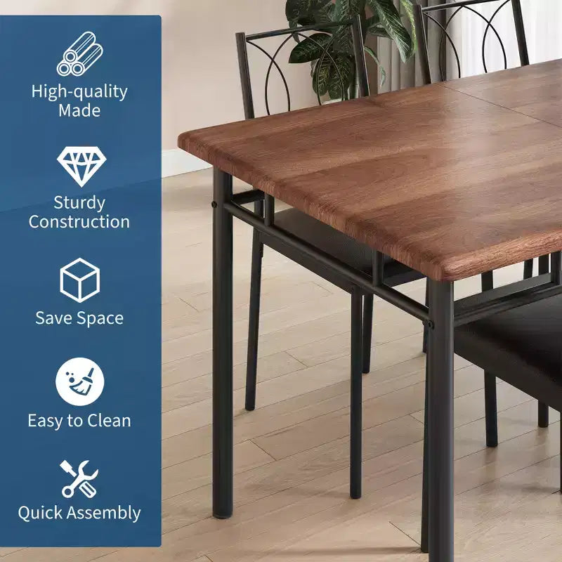 Ensemble table de salle à manger 5 pièces pour 4 personnes, table de cuisine rustique en bois avec chaises rembourrées, ensemble de salle à manger peu encombrant pour les petits espaces et les appartements