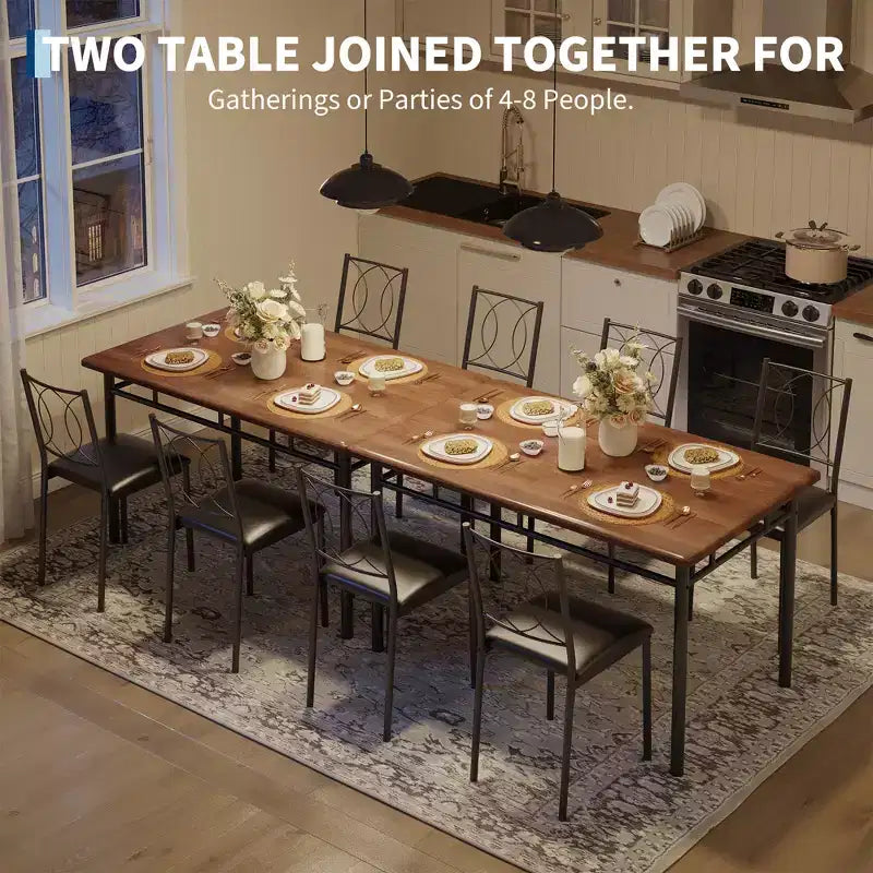 Ensemble table de salle à manger 5 pièces pour 4 personnes, table de cuisine rustique en bois avec chaises rembourrées, ensemble de salle à manger peu encombrant pour les petits espaces et les appartements