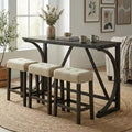 GDFStudio Carter Transitional Wood 3-Piece Counter Height Dining Set with USB Charging Table and Biscuit-Tufted Upholstered Stools