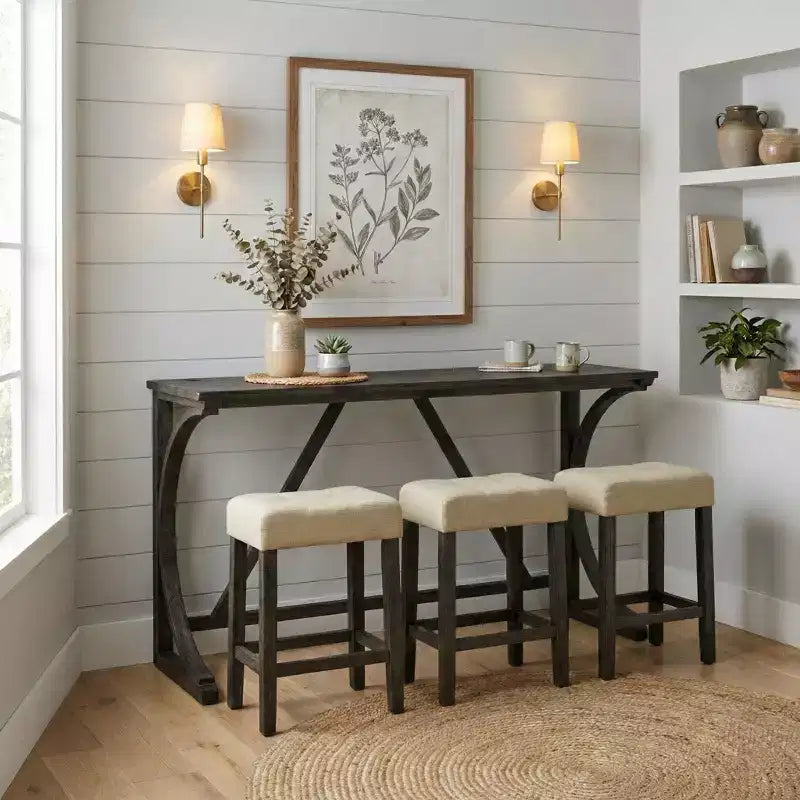 Ensemble de salle à manger GDFStudio Carter 3 pièces de hauteur comptoir en bois de style transitionnel avec table de recharge USB et tabourets rembourrés capitonnés à boutons