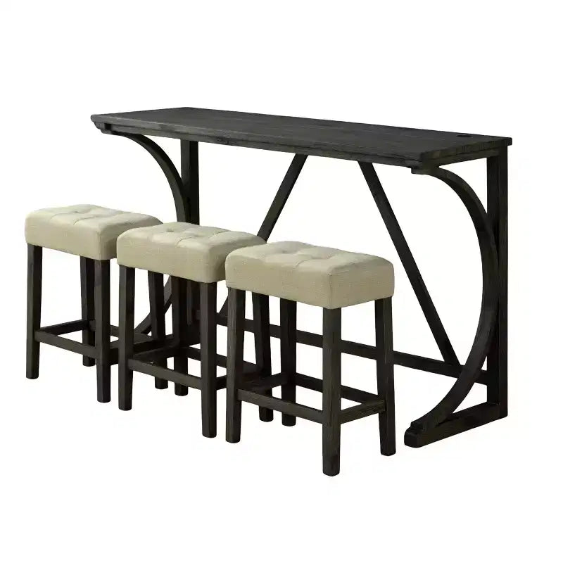 Ensemble de salle à manger GDFStudio Carter 3 pièces de hauteur comptoir en bois de style transitionnel avec table de recharge USB et tabourets rembourrés capitonnés à boutons