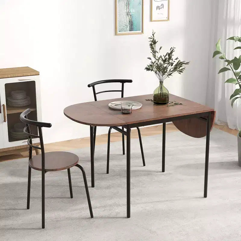 Costway Ensemble table à manger pliable 3 pièces avec 2 chaises, table de coin ovale industrielle