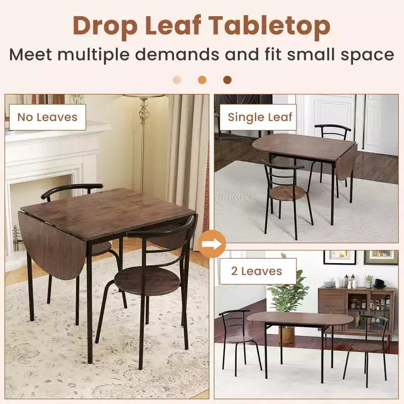 Costway Ensemble table à manger pliable 3 pièces avec 2 chaises, table de coin ovale industrielle