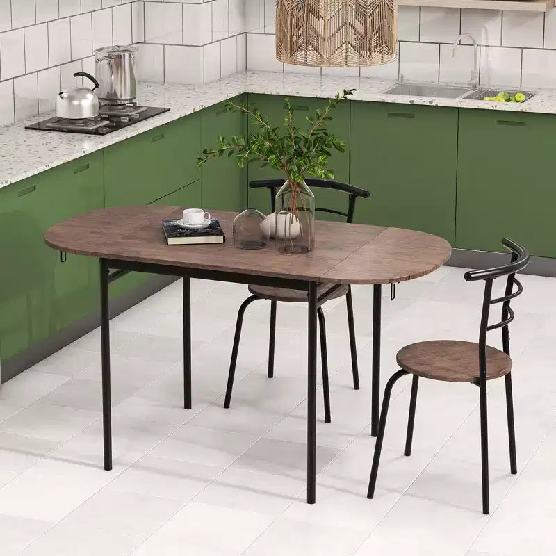 Costway Ensemble table à manger pliable 3 pièces avec 2 chaises, table de coin ovale industrielle