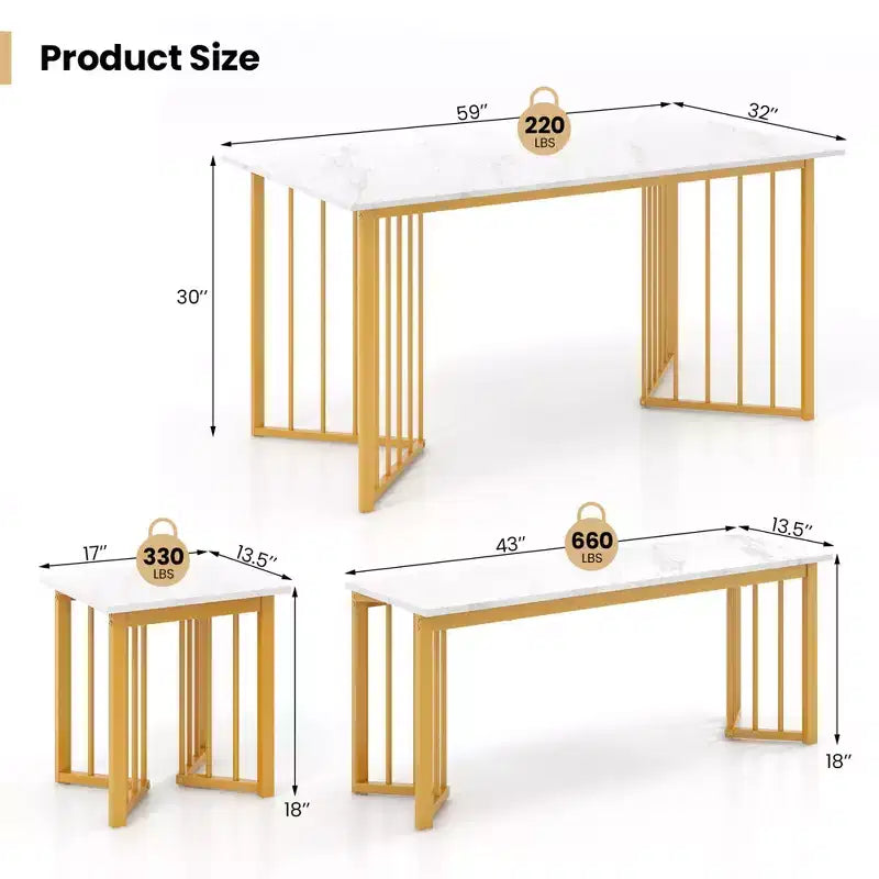 Costway Ensemble de Table à Manger 4 Pièces Table de Cuisine avec Banc et 2 Tabourets Pieds en Métal en Forme d'Aile