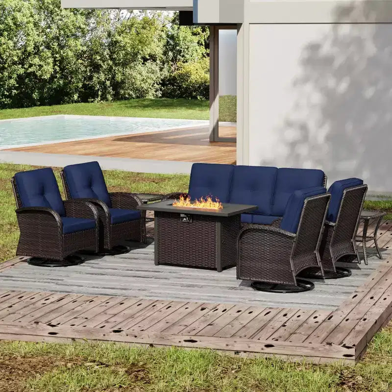 Ensemble de patio extérieur UPTIOT avec foyer, canapé, fauteuils pivotants et tables d'appoint