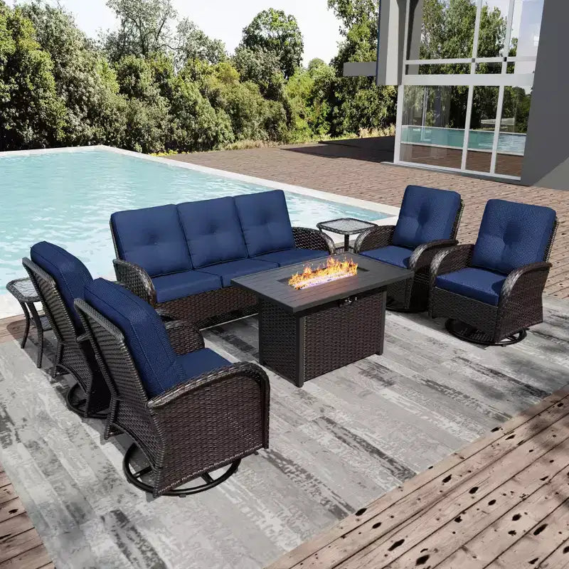 Ensemble de patio extérieur UPTIOT avec foyer, canapé, fauteuils pivotants et tables d'appoint