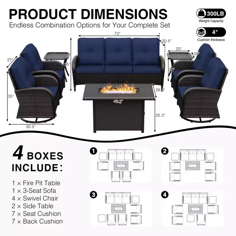 Ensemble de patio extérieur UPTIOT avec foyer, canapé, fauteuils pivotants et tables d'appoint
