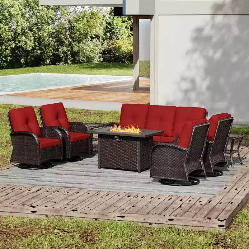 Ensemble de patio extérieur UPTIOT avec foyer, canapé, fauteuils pivotants et tables d'appoint