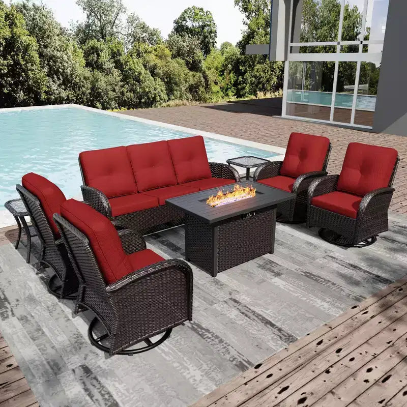 Ensemble de patio extérieur UPTIOT avec foyer, canapé, fauteuils pivotants et tables d'appoint