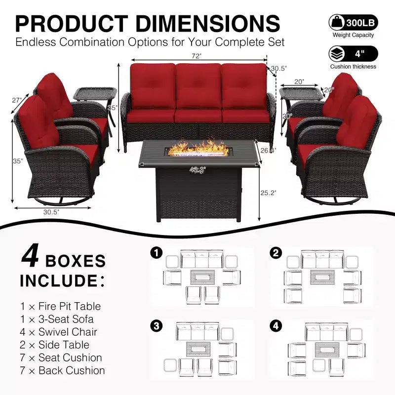 Ensemble de patio extérieur UPTIOT avec foyer, canapé, fauteuils pivotants et tables d'appoint