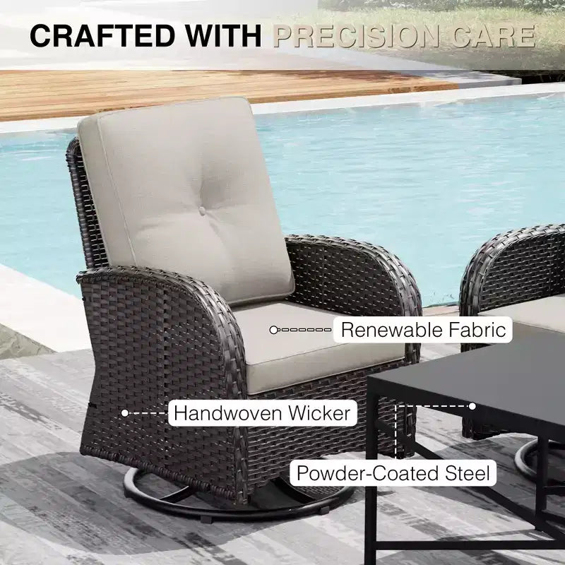 Ensemble de patio extérieur UPTIOT avec foyer, canapé, fauteuils pivotants et tables d'appoint