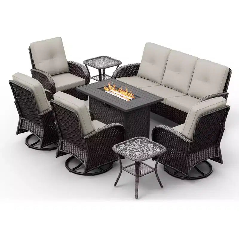 UPTIOT Outdoor Patio Set with Fire Pit, Sofa, Swivel Chairs, and Side Tables