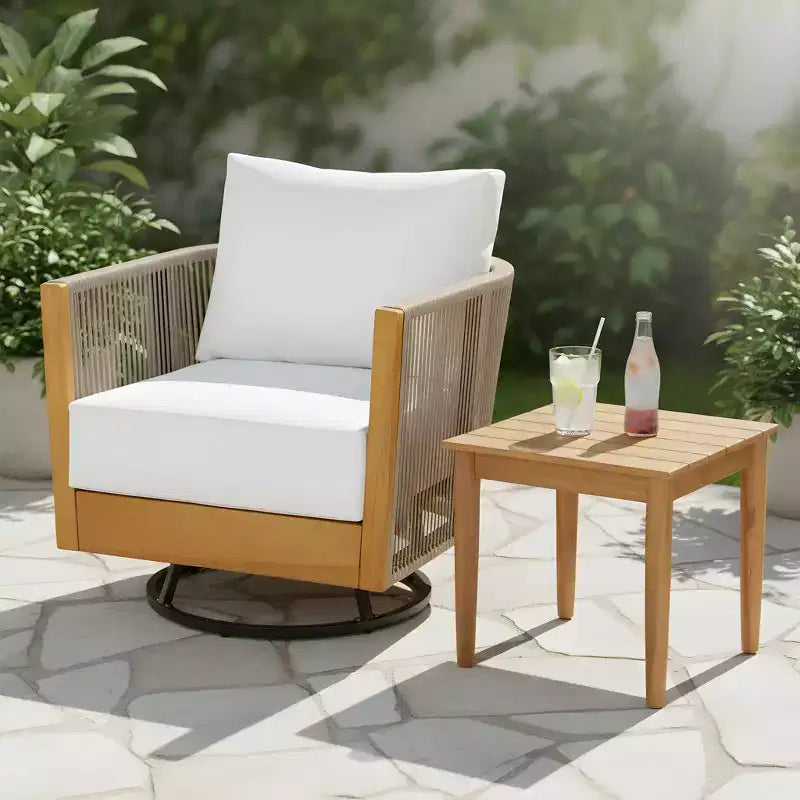 Christopher Knight Home Darika – Fauteuil pivotant de patio moderne en bois d'acacia et ensemble table d'appoint, 2 pièces