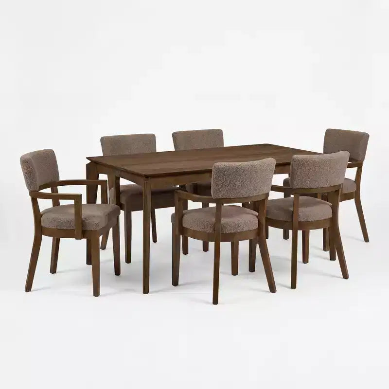 Ensemble de salle à manger 7 pièces Christopher Knight Home Linnea en bois d'hévéa rustique et tissu
