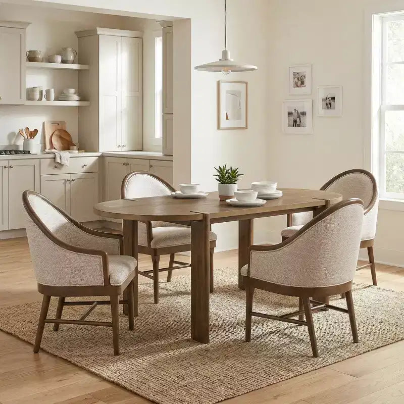 Christopher Knight Home Thiago Modern 5 Piece Rubberwood Dining Set with Curved Backrest and Oval Table