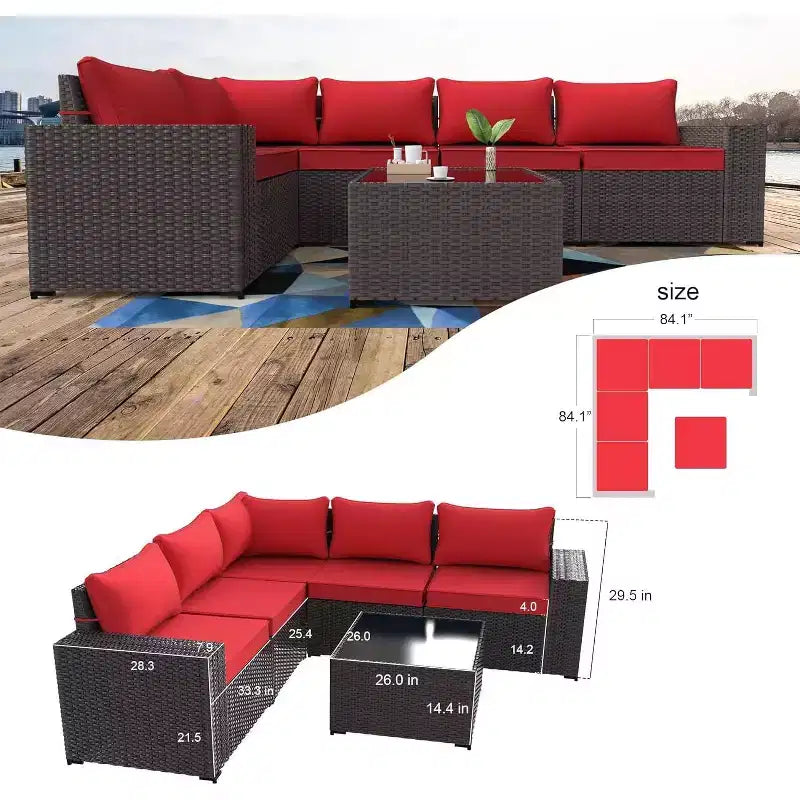 ALAULM Ensemble de 6 meubles de patio d'extérieur en rotin tressé PE, canapé modulable, salon de conversation de patio
