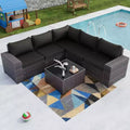 ALAULM 6PCS Outdoor Patio Furniture Set PE Wicker Rattan Sectional Sofa Patio Conversation Sets