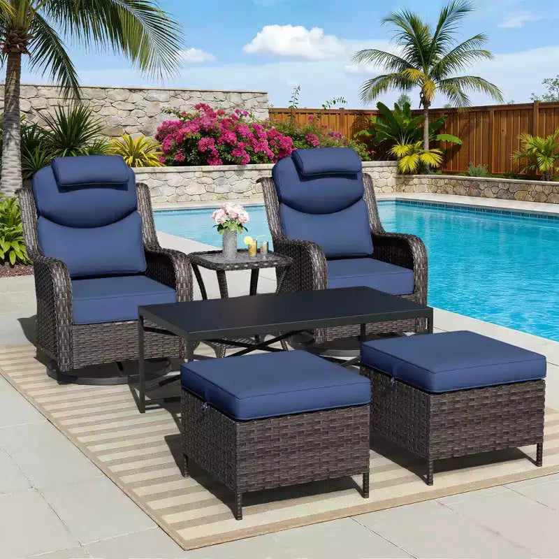Ensemble de chaises pivotantes et berçantes d'extérieur UPTIOT avec poufs convertibles et table basse pour la détente sur la terrasse