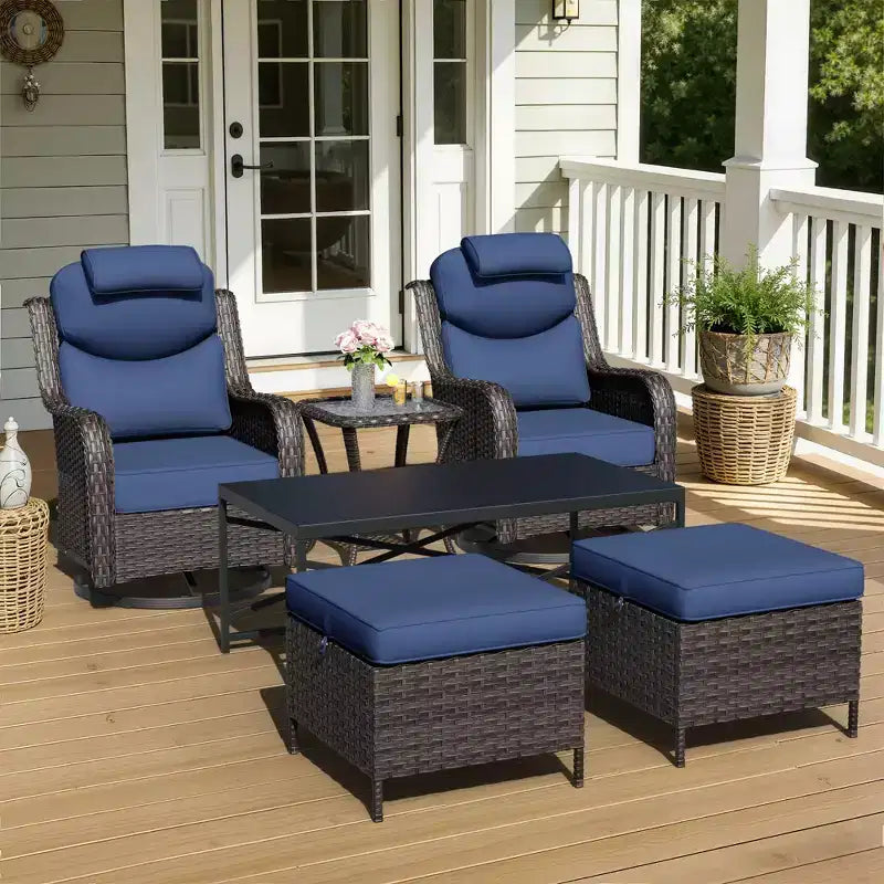 Ensemble de chaises pivotantes et berçantes d'extérieur UPTIOT avec poufs convertibles et table basse pour la détente sur la terrasse