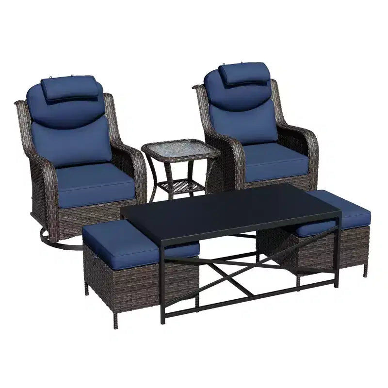 Ensemble de chaises pivotantes et berçantes d'extérieur UPTIOT avec poufs convertibles et table basse pour la détente sur la terrasse