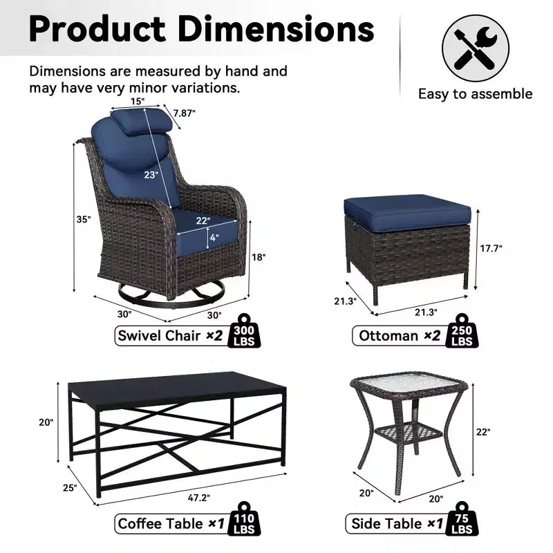 Ensemble de chaises pivotantes et berçantes d'extérieur UPTIOT avec poufs convertibles et table basse pour la détente sur la terrasse