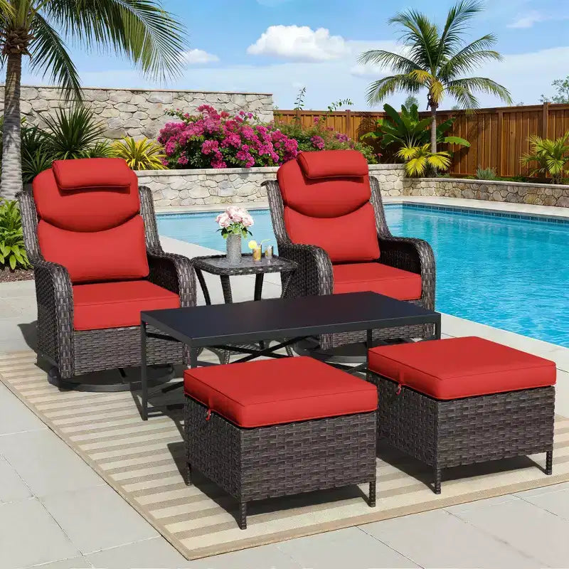 Ensemble de chaises pivotantes et berçantes d'extérieur UPTIOT avec poufs convertibles et table basse pour la détente sur la terrasse