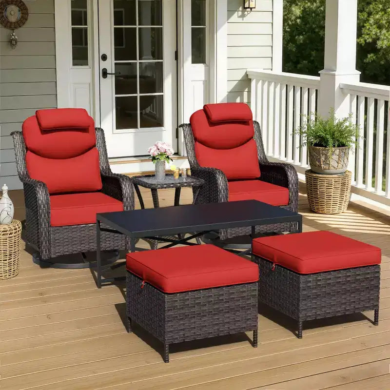 Ensemble de chaises pivotantes et berçantes d'extérieur UPTIOT avec poufs convertibles et table basse pour la détente sur la terrasse