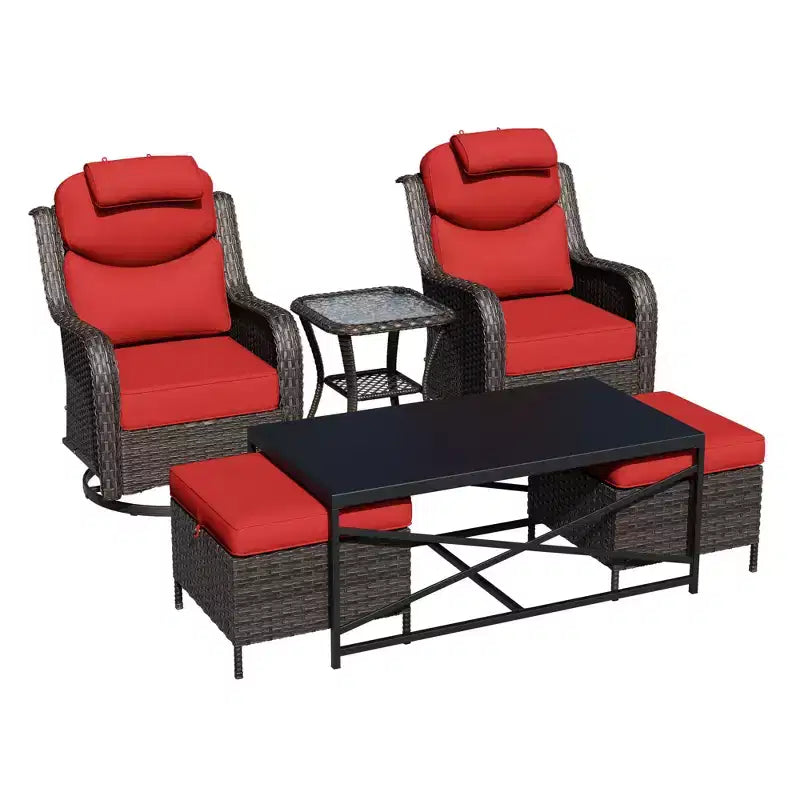 Ensemble de chaises pivotantes et berçantes d'extérieur UPTIOT avec poufs convertibles et table basse pour la détente sur la terrasse