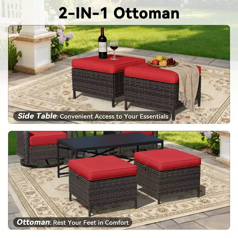 Ensemble de chaises pivotantes et berçantes d'extérieur UPTIOT avec poufs convertibles et table basse pour la détente sur la terrasse