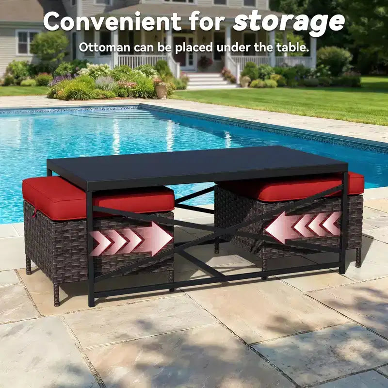 Ensemble de chaises pivotantes et berçantes d'extérieur UPTIOT avec poufs convertibles et table basse pour la détente sur la terrasse