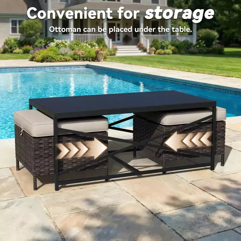Ensemble de chaises pivotantes et berçantes d'extérieur UPTIOT avec poufs convertibles et table basse pour la détente sur la terrasse