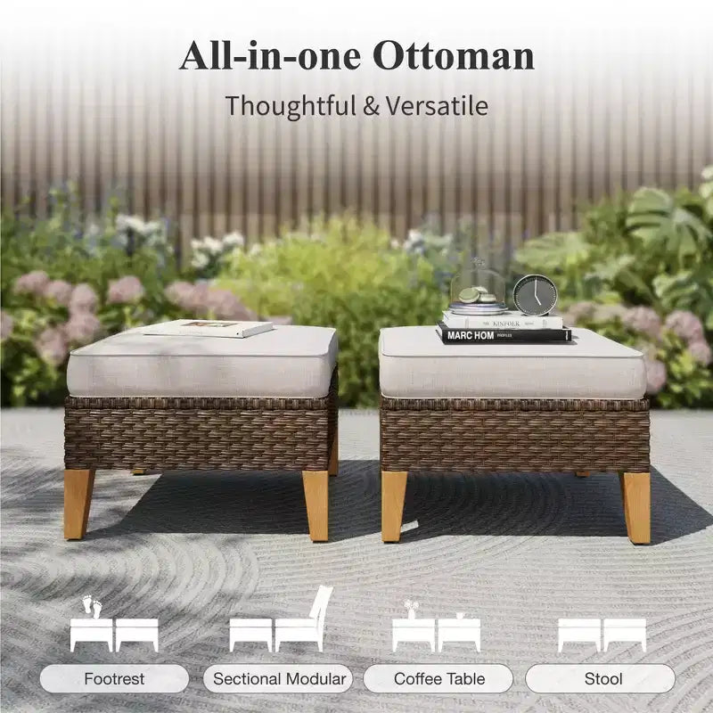 Captiva Designs Ensemble de conversation d'extérieur 9 pièces en rotin et osier pour terrasse, canapé sectionnel demi-lune incurvé avec pouf rembourré