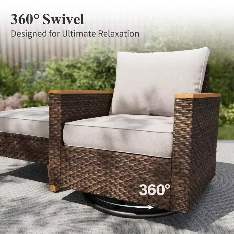 Captiva Designs Ensemble de conversation d'extérieur 9 pièces en rotin et osier pour terrasse, canapé sectionnel demi-lune incurvé avec pouf rembourré