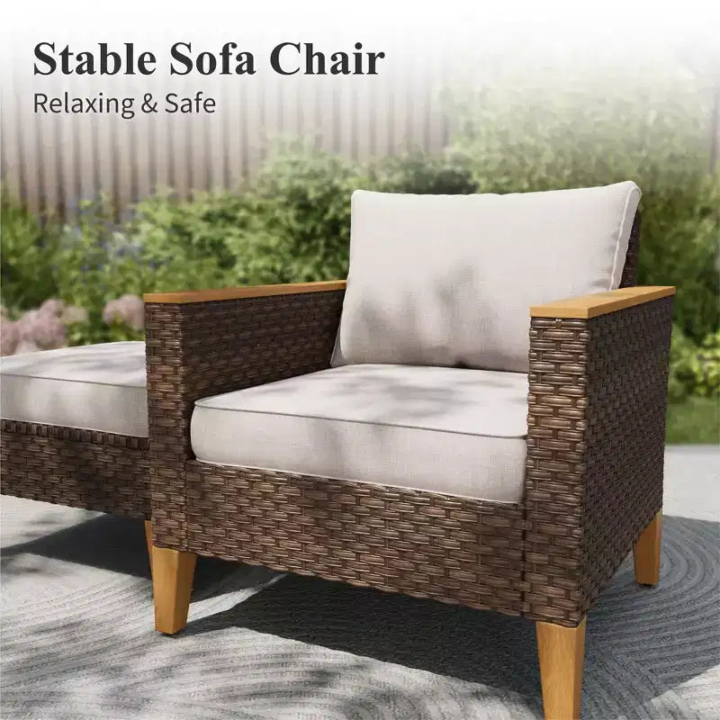 Captiva Designs Ensemble de conversation d'extérieur 9 pièces en rotin et osier pour terrasse, canapé sectionnel demi-lune incurvé avec pouf rembourré
