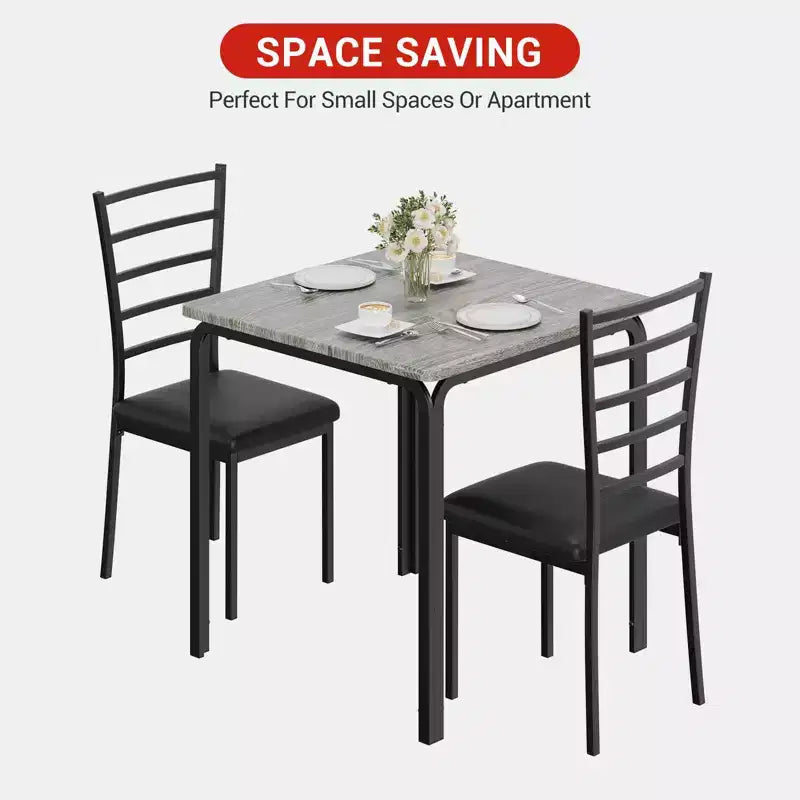 Ensemble table à manger compacte peu encombrante pour 2 personnes - Table carrée moderne avec 2 chaises - Parfait pour les petits appartements, les cuisines ou les coins repas