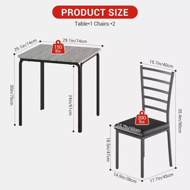 Ensemble table à manger compacte peu encombrante pour 2 personnes - Table carrée moderne avec 2 chaises - Parfait pour les petits appartements, les cuisines ou les coins repas