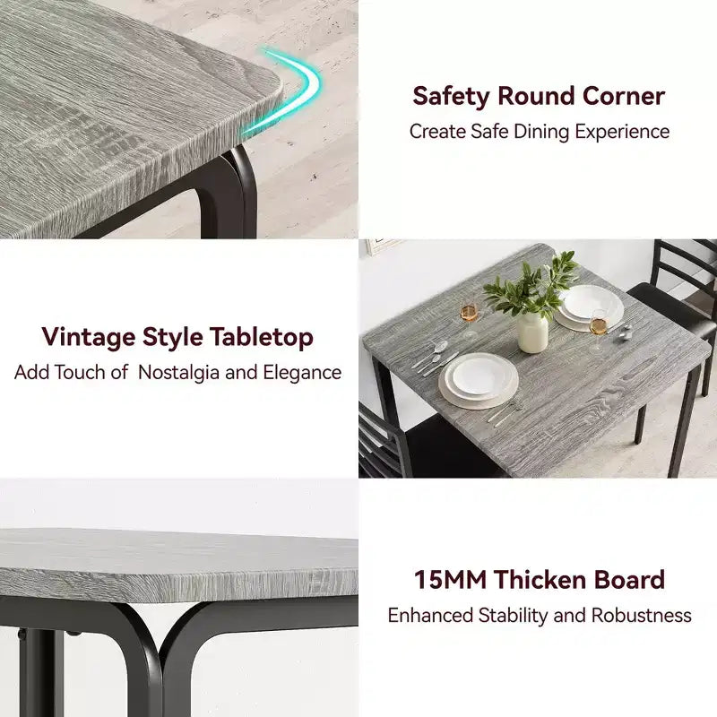 Ensemble table à manger compacte peu encombrante pour 2 personnes - Table carrée moderne avec 2 chaises - Parfait pour les petits appartements, les cuisines ou les coins repas