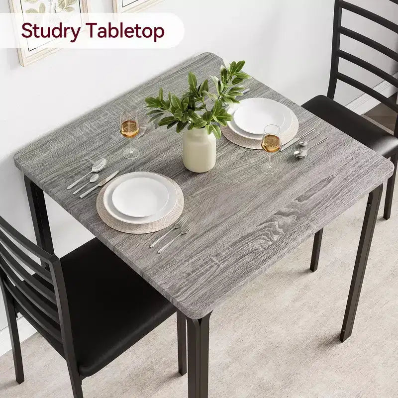 Ensemble table à manger compacte peu encombrante pour 2 personnes - Table carrée moderne avec 2 chaises - Parfait pour les petits appartements, les cuisines ou les coins repas