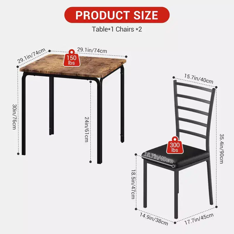 Ensemble table à manger compacte peu encombrante pour 2 personnes - Table carrée moderne avec 2 chaises - Parfait pour les petits appartements, les cuisines ou les coins repas